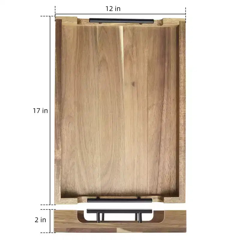 Plateau de service en bois avec poignées métalliques, plateau décoratif ottoman de 43x30 cm, polyvalent pour table basse/petit-déjeuner/lit/salon/cuisine/bar