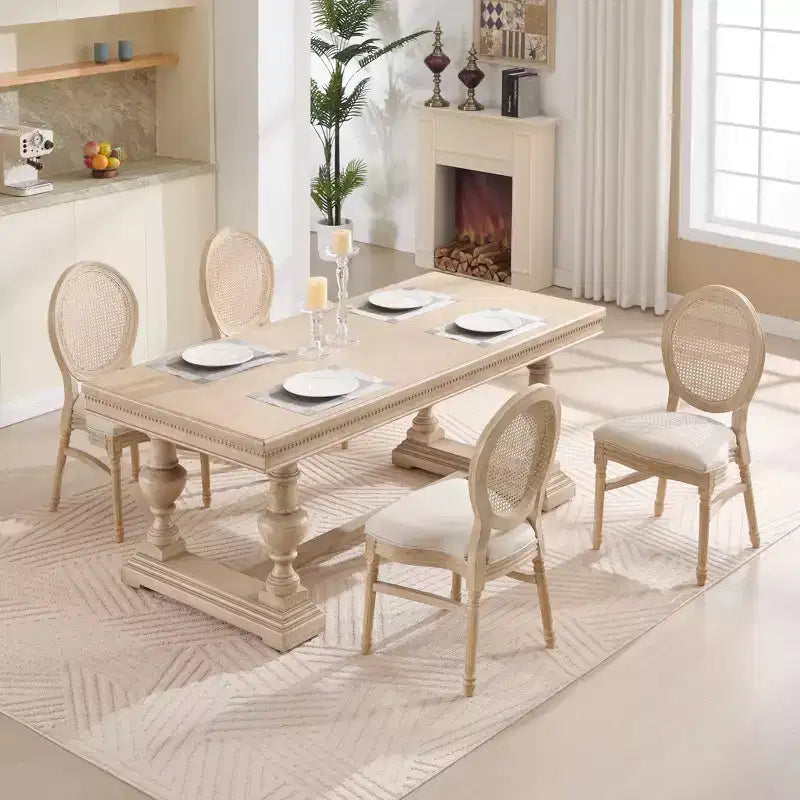 Chaises de salle à manger en rotin style campagne française Ora Maison, lot de 2, chaises rembourrées à dossier rond sculpté, beiges
