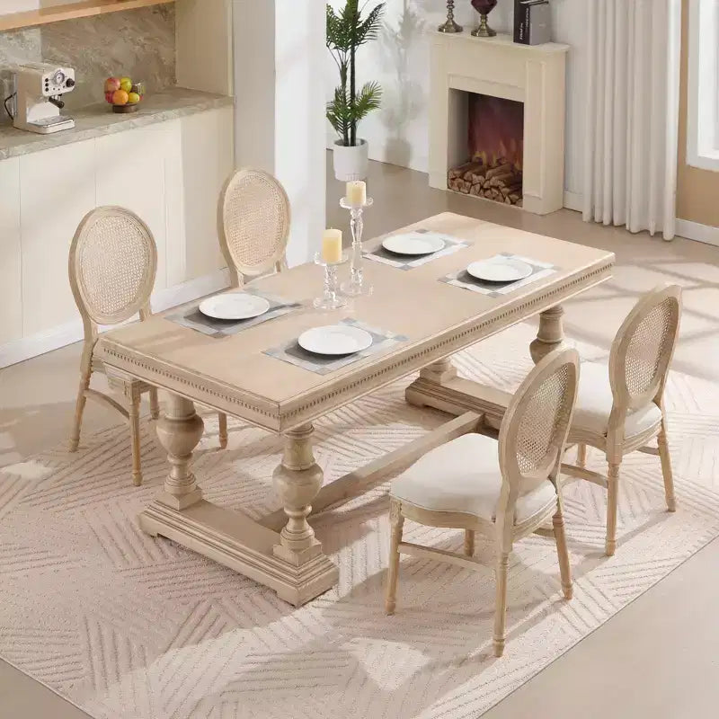 Chaises de salle à manger en rotin style campagne française Ora Maison, lot de 2, chaises rembourrées à dossier rond sculpté, beiges