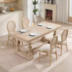 Chaises de salle à manger en rotin style campagne française Ora Maison, lot de 2, chaises rembourrées à dossier rond sculpté, beiges