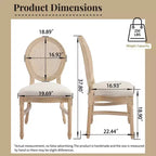 Chaises de salle à manger en rotin style campagne française Ora Maison, lot de 2, chaises rembourrées à dossier rond sculpté, beiges