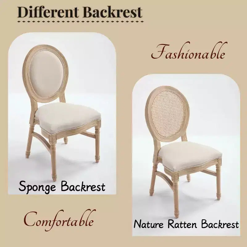 Chaises de salle à manger en rotin style campagne française Ora Maison, lot de 2, chaises rembourrées à dossier rond sculpté, beiges