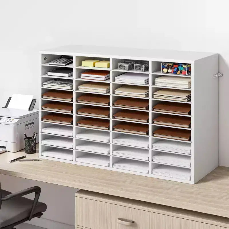 Organisateur de documents VEVOR, casier de bureau à 36 compartiments avec étagères amovibles, trieur de courrier en bois avec panneaux de particules, blanc
