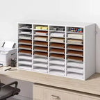Organisateur de documents VEVOR, casier de bureau à 36 compartiments avec étagères amovibles, trieur de courrier en bois avec panneaux de particules, blanc