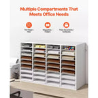 Organisateur de documents VEVOR, casier de bureau à 36 compartiments avec étagères amovibles, trieur de courrier en bois avec panneaux de particules, blanc