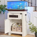 Meuble d'aquarium en bois GDFStudio Dalton Farmhouse avec prises électriques, meuble de rangement et tiroir