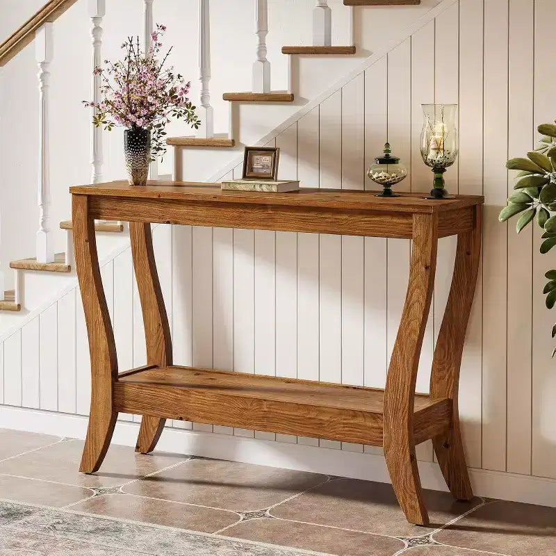 Table console en bois massif Lantine, table d'entrée de style ferme de 41,3 pouces avec étagère de rangement, table d'appoint à 2 niveaux pour salon, couloir, entrée