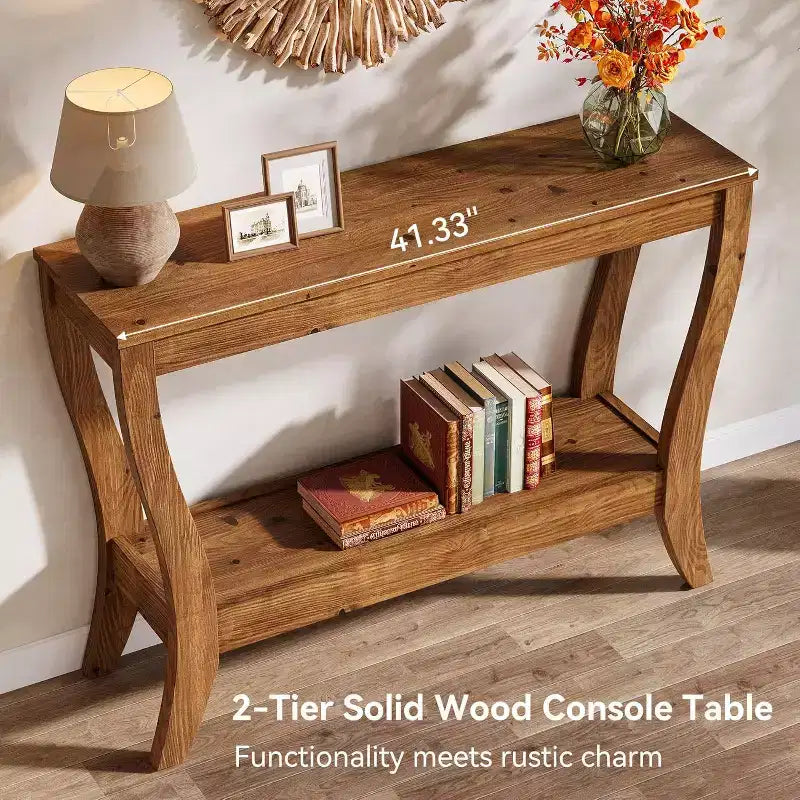 Table console en bois massif Lantine, table d'entrée de style ferme de 41,3 pouces avec étagère de rangement, table d'appoint à 2 niveaux pour salon, couloir, entrée