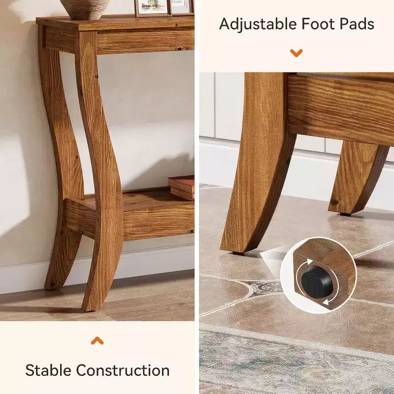 Table console en bois massif Lantine, table d'entrée de style ferme de 41,3 pouces avec étagère de rangement, table d'appoint à 2 niveaux pour salon, couloir, entrée