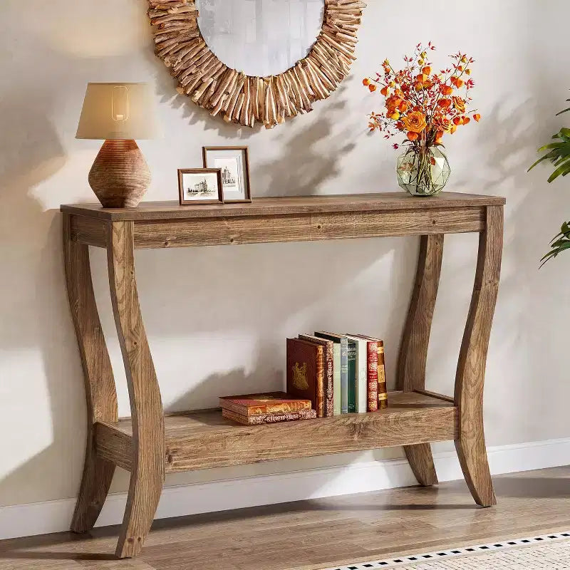 Table console en bois massif Lantine, table d'entrée de style ferme de 41,3 pouces avec étagère de rangement, table d'appoint à 2 niveaux pour salon, couloir, entrée