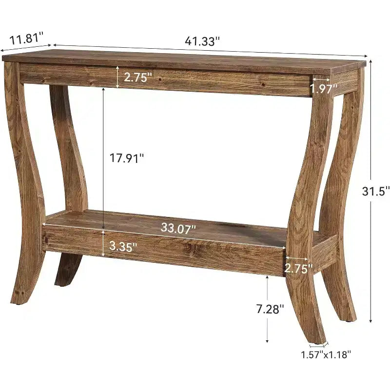 Table console en bois massif Lantine, table d'entrée de style ferme de 41,3 pouces avec étagère de rangement, table d'appoint à 2 niveaux pour salon, couloir, entrée