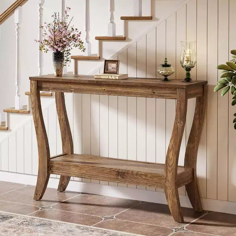 Table console en bois massif Lantine, table d'entrée de style ferme de 41,3 pouces avec étagère de rangement, table d'appoint à 2 niveaux pour salon, couloir, entrée