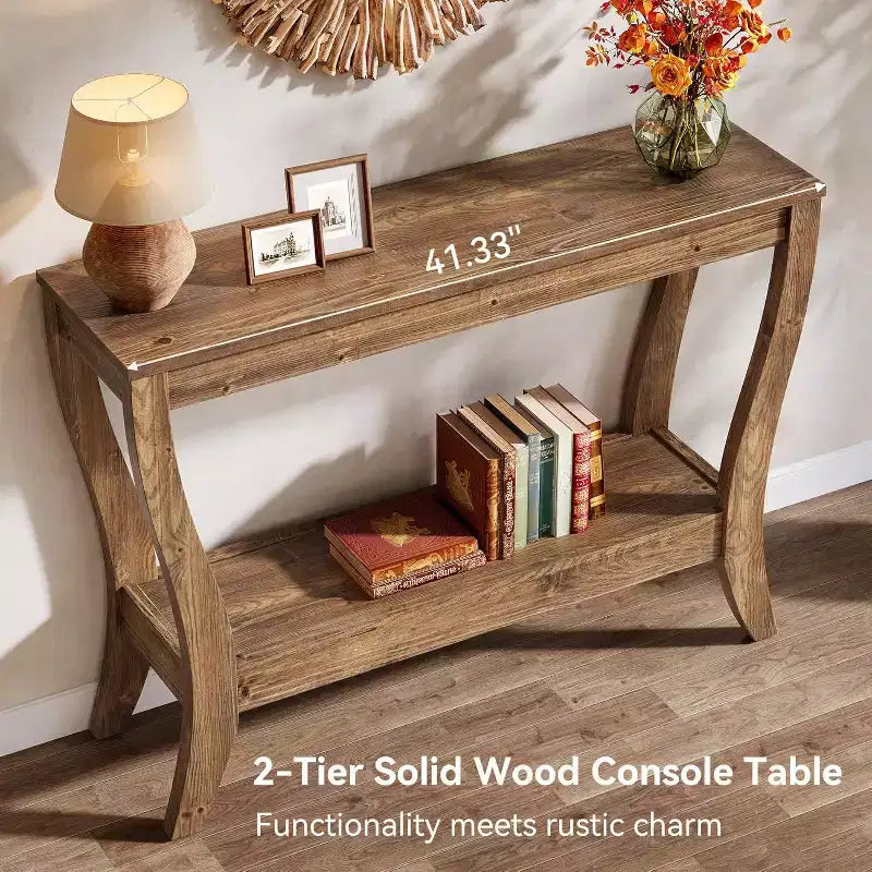 Table console en bois massif Lantine, table d'entrée de style ferme de 41,3 pouces avec étagère de rangement, table d'appoint à 2 niveaux pour salon, couloir, entrée