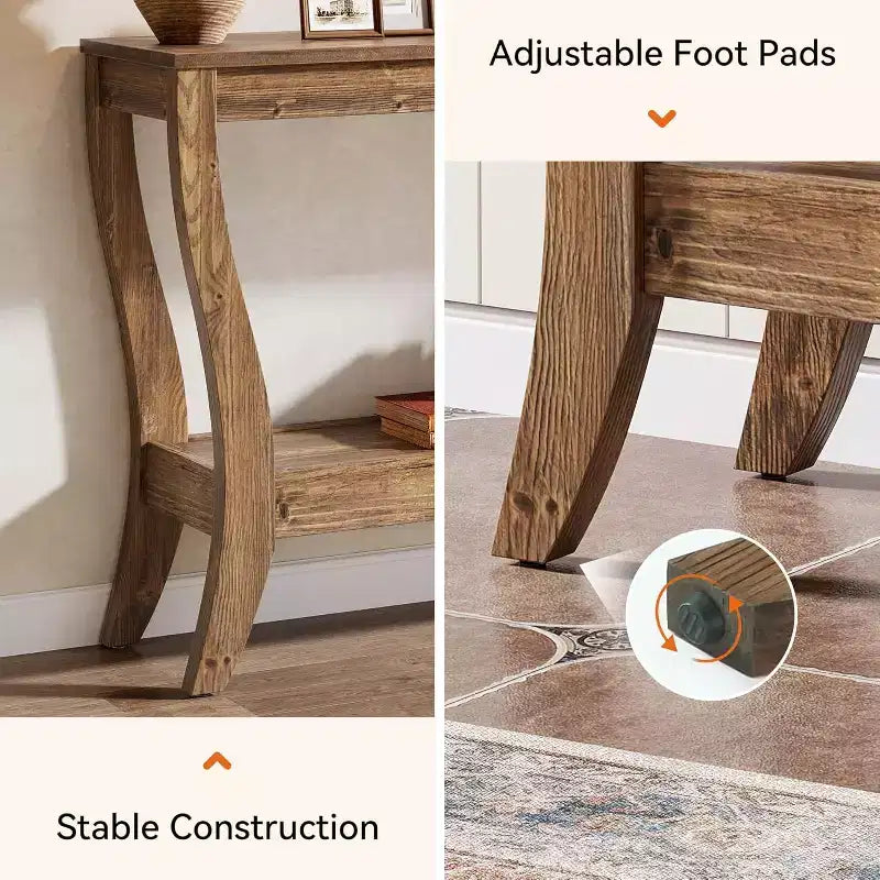 Table console en bois massif Lantine, table d'entrée de style ferme de 41,3 pouces avec étagère de rangement, table d'appoint à 2 niveaux pour salon, couloir, entrée