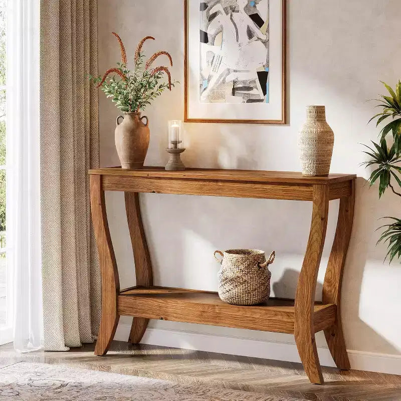 Table console en bois massif Lantine, table d'entrée de style ferme de 41,3 pouces avec étagère de rangement, table d'appoint à 2 niveaux pour salon, couloir, entrée