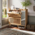 Natural Rattan Shoe Cabinet 2 Flip Drawers with Mirror Adjustable Shelves Freestanding Shoe Rack for Entryway Hallway Closet