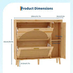Meuble à Chaussures en Rotin Naturel avec 2 Tiroirs Basculants, Miroir et Étagères Réglables, Meuble à Chaussures sur Pied pour Entrée, Couloir, Placard