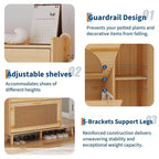 Meuble à Chaussures en Rotin Naturel avec 2 Tiroirs Basculants, Miroir et Étagères Réglables, Meuble à Chaussures sur Pied pour Entrée, Couloir, Placard