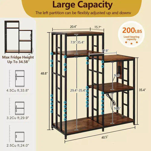 Étagère réglable de 123,9 cm pour mini-réfrigérateur avec prise de courant, support robuste de 163 kg, 6 niveaux de rangement pour cuisine/salon/bureau/chambre d'étudiant