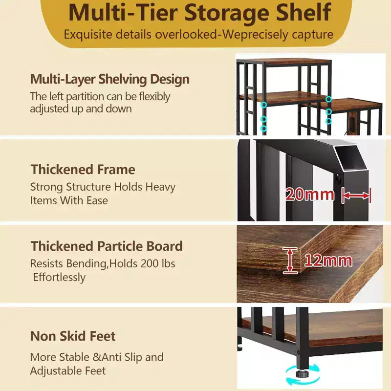 Étagère réglable de 123,9 cm pour mini-réfrigérateur avec prise de courant, support robuste de 163 kg, 6 niveaux de rangement pour cuisine/salon/bureau/chambre d'étudiant