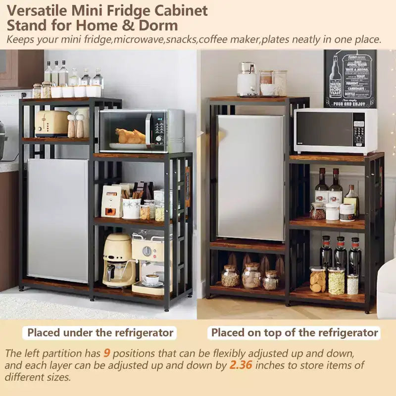 Étagère réglable de 123,9 cm pour mini-réfrigérateur avec prise de courant, support robuste de 163 kg, 6 niveaux de rangement pour cuisine/salon/bureau/chambre d'étudiant