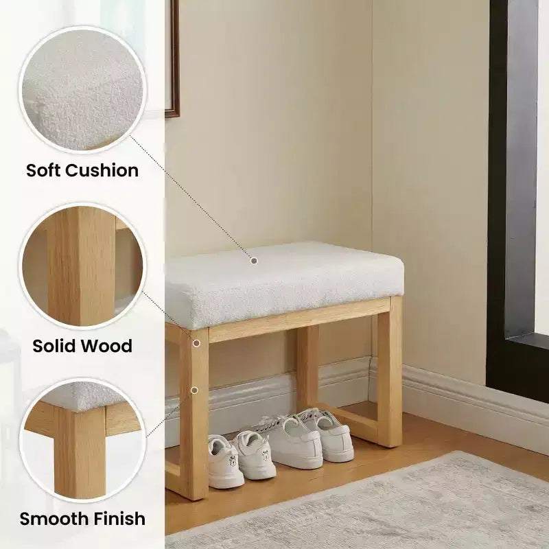Banc à chaussures capitonné FurnitureR avec cadre en bois, banc d'entrée moderne avec coussin d'assise, petit banc d'appoint pour chambre à coucher, couloir, salon