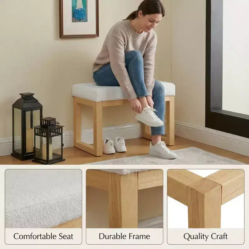 Banc à chaussures capitonné FurnitureR avec cadre en bois, banc d'entrée moderne avec coussin d'assise, petit banc d'appoint pour chambre à coucher, couloir, salon