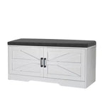 Banc de rangement pour chaussures FurnitureR avec coussin, banc d'entrée de style ferme avec portes de placard, banc à chaussures rembourré pour entrée, vestiaire ou couloir