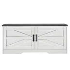 Banc de rangement pour chaussures FurnitureR avec coussin, banc d'entrée de style ferme avec portes de placard, banc à chaussures rembourré pour entrée, vestiaire ou couloir