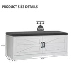 Banc de rangement pour chaussures FurnitureR avec coussin, banc d'entrée de style ferme avec portes de placard, banc à chaussures rembourré pour entrée, vestiaire ou couloir