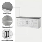 Banc de rangement pour chaussures FurnitureR avec coussin, banc d'entrée de style ferme avec portes de placard, banc à chaussures rembourré pour entrée, vestiaire ou couloir