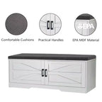 Banc de rangement pour chaussures FurnitureR avec coussin, banc d'entrée de style ferme avec portes de placard, banc à chaussures rembourré pour entrée, vestiaire ou couloir
