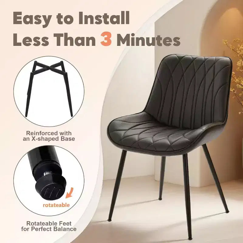 Lot de 2 chaises de salle à manger modernes, chaises en cuir PU rembourrées avec coussin épais et pieds en métal robustes, chaises d'appoint sans accoudoirs pour la cuisine et la salle à manger
