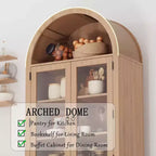 COZONY 71 Meuble de rangement de cuisine arqué avec portes en rotin et tiroir, Armoire de rangement haute en bois avec 6 étagères