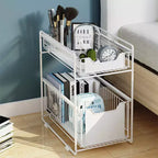 2-Tier Pull Out Cabinet Organizer, Heavy Duty Carbon Steel Slide Out Shelves, No Drilling Damping Guide for Kitchen/Bathroom