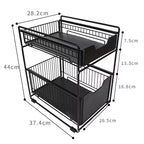 Organisateur coulissant à 2 niveaux pour armoire, étagères coulissantes robustes en acier au carbone, glissières amortissantes sans perçage pour cuisine/salle de bain