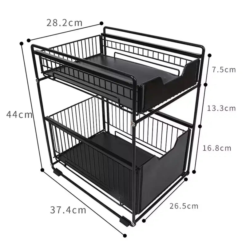 Organisateur coulissant à 2 niveaux pour armoire, étagères coulissantes robustes en acier au carbone, glissières amortissantes sans perçage pour cuisine/salle de bain