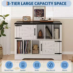 Meuble de rangement pour disques vinyles 39" de style ferme avec portes de grange - Peut contenir 450 albums - Meuble support de platine vinyle et console multimédia en bois avec 6 casiers de rangement