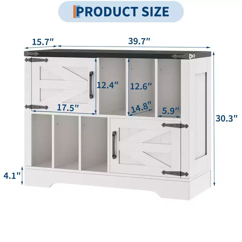 Meuble de rangement pour disques vinyles 39" de style ferme avec portes de grange - Peut contenir 450 albums - Meuble support de platine vinyle et console multimédia en bois avec 6 casiers de rangement