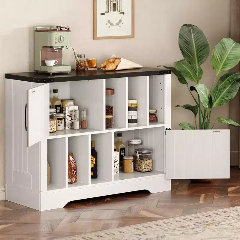 Meuble de rangement pour disques vinyles 39" de style ferme avec portes de grange - Peut contenir 450 albums - Meuble support de platine vinyle et console multimédia en bois avec 6 casiers de rangement