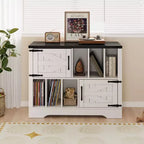 Meuble de rangement pour disques vinyles 39" de style ferme avec portes de grange - Peut contenir 450 albums - Meuble support de platine vinyle et console multimédia en bois avec 6 casiers de rangement
