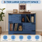 Meuble de rangement pour disques vinyles 39" de style ferme avec portes de grange - Peut contenir 450 albums - Meuble support de platine vinyle et console multimédia en bois avec 6 casiers de rangement