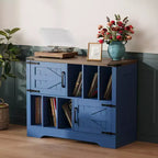 Meuble de rangement pour disques vinyles 39" de style ferme avec portes de grange - Peut contenir 450 albums - Meuble support de platine vinyle et console multimédia en bois avec 6 casiers de rangement