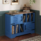 Meuble de rangement pour disques vinyles 39" de style ferme avec portes de grange - Peut contenir 450 albums - Meuble support de platine vinyle et console multimédia en bois avec 6 casiers de rangement