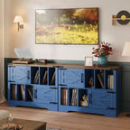 Meuble de rangement pour disques vinyles 39" de style ferme avec portes de grange - Peut contenir 450 albums - Meuble support de platine vinyle et console multimédia en bois avec 6 casiers de rangement