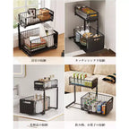 Organisateur coulissant de meuble à 2 niveaux, organisateur sous évier avec tiroir coulissant, étagère de rangement noire pour cuisine/salle de bain/garde-manger