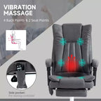 Fauteuil de bureau massant 6 points et chauffant, fauteuil d'ordinateur inclinable avec hauteur réglable et repose-pieds