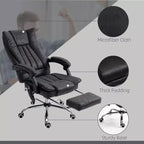 Fauteuil de bureau massant 6 points et chauffant, fauteuil d'ordinateur inclinable avec hauteur réglable et repose-pieds