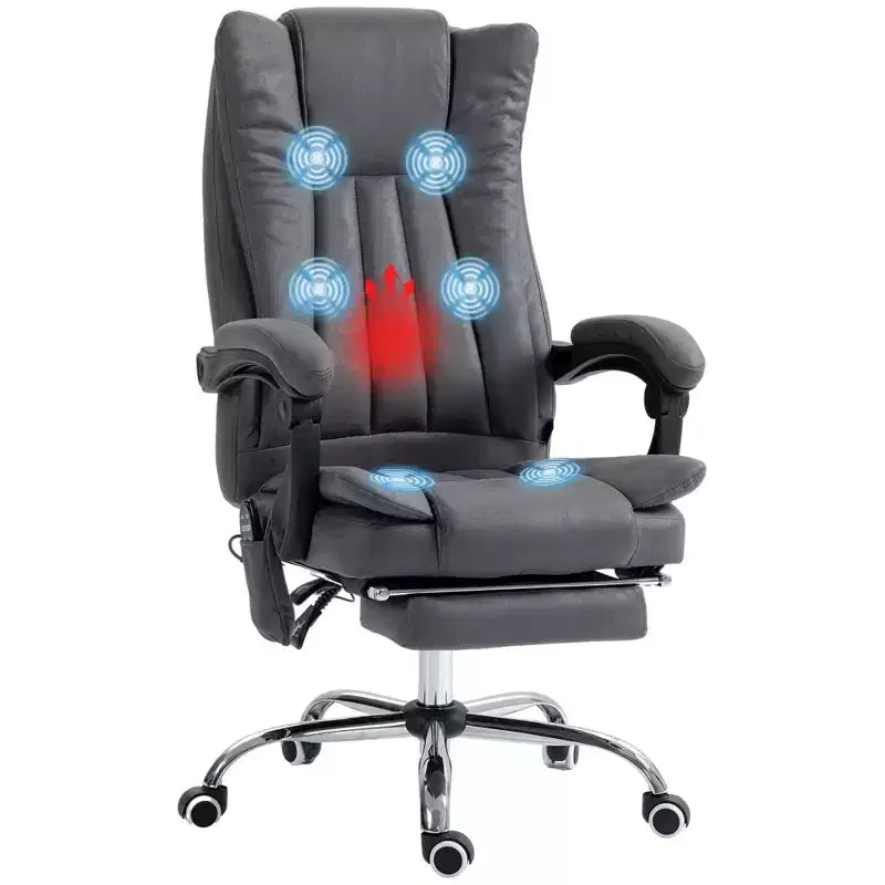 Fauteuil de bureau massant 6 points et chauffant, fauteuil d'ordinateur inclinable avec hauteur réglable et repose-pieds