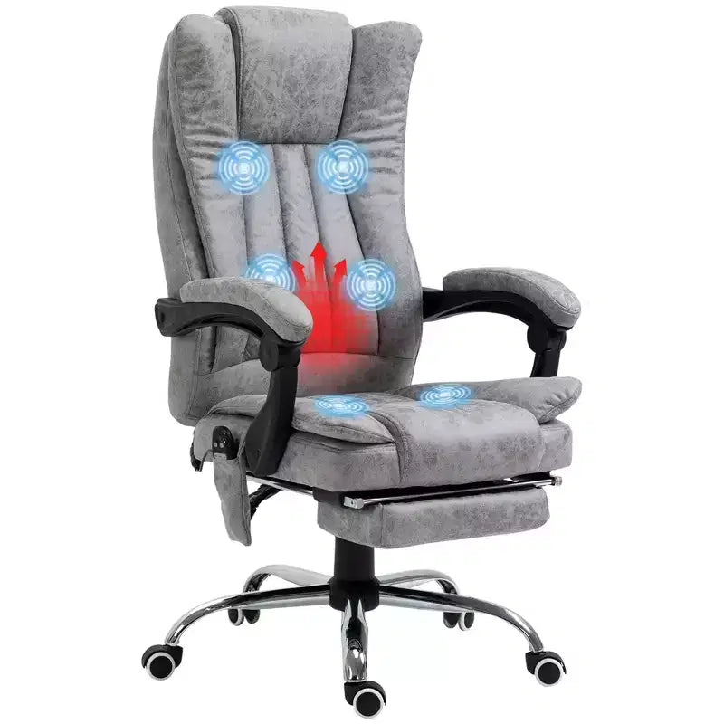 Fauteuil de bureau massant 6 points et chauffant, fauteuil d'ordinateur inclinable avec hauteur réglable et repose-pieds